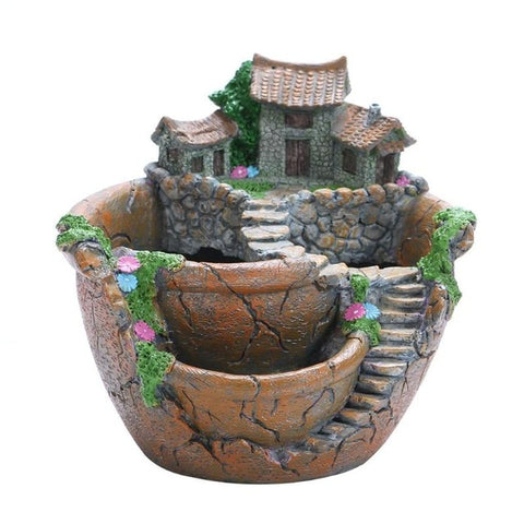 Image of Pastoral Resin Flowerpot Succulent Plants Planter Desktop Potted Holder Home Garden FengShui Decoration Mini Bonsai Pots
