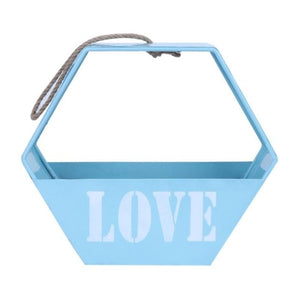 Interior Hexagon Iron Wall Mural Hanging Flowerpot Love Printed Retro Iron Craft Desktop Sitting Plant Pot Vintage Decorations