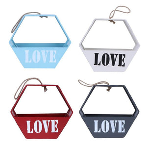 Interior Hexagon Iron Wall Mural Hanging Flowerpot Love Printed Retro Iron Craft Desktop Sitting Plant Pot Vintage Decorations