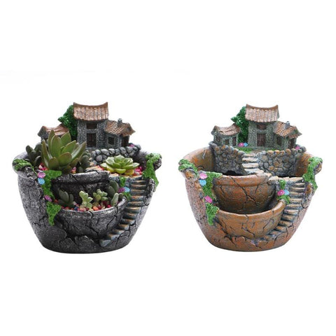 Image of Pastoral Resin Flowerpot Succulent Plants Planter Desktop Potted Holder Home Garden FengShui Decoration Mini Bonsai Pots