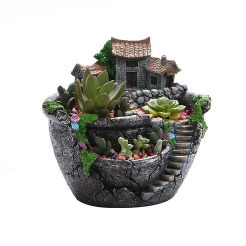 Image of Pastoral Resin Flowerpot Succulent Plants Planter Desktop Potted Holder Home Garden FengShui Decoration Mini Bonsai Pots