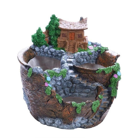 Image of Pastoral Resin Flowerpot Succulent Plants Planter Desktop Potted Holder Home Garden FengShui Decoration Mini Bonsai Pots